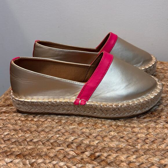 Michelle McDowell Shoes - Michelle McDowell Gold Pink Mave Metallic Platform Espadrille Flats Sz7
